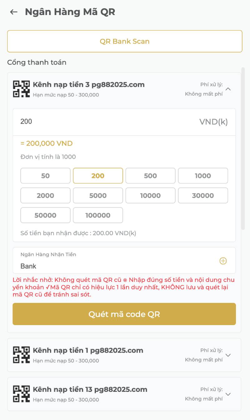 Nạp tiền qua QR Code