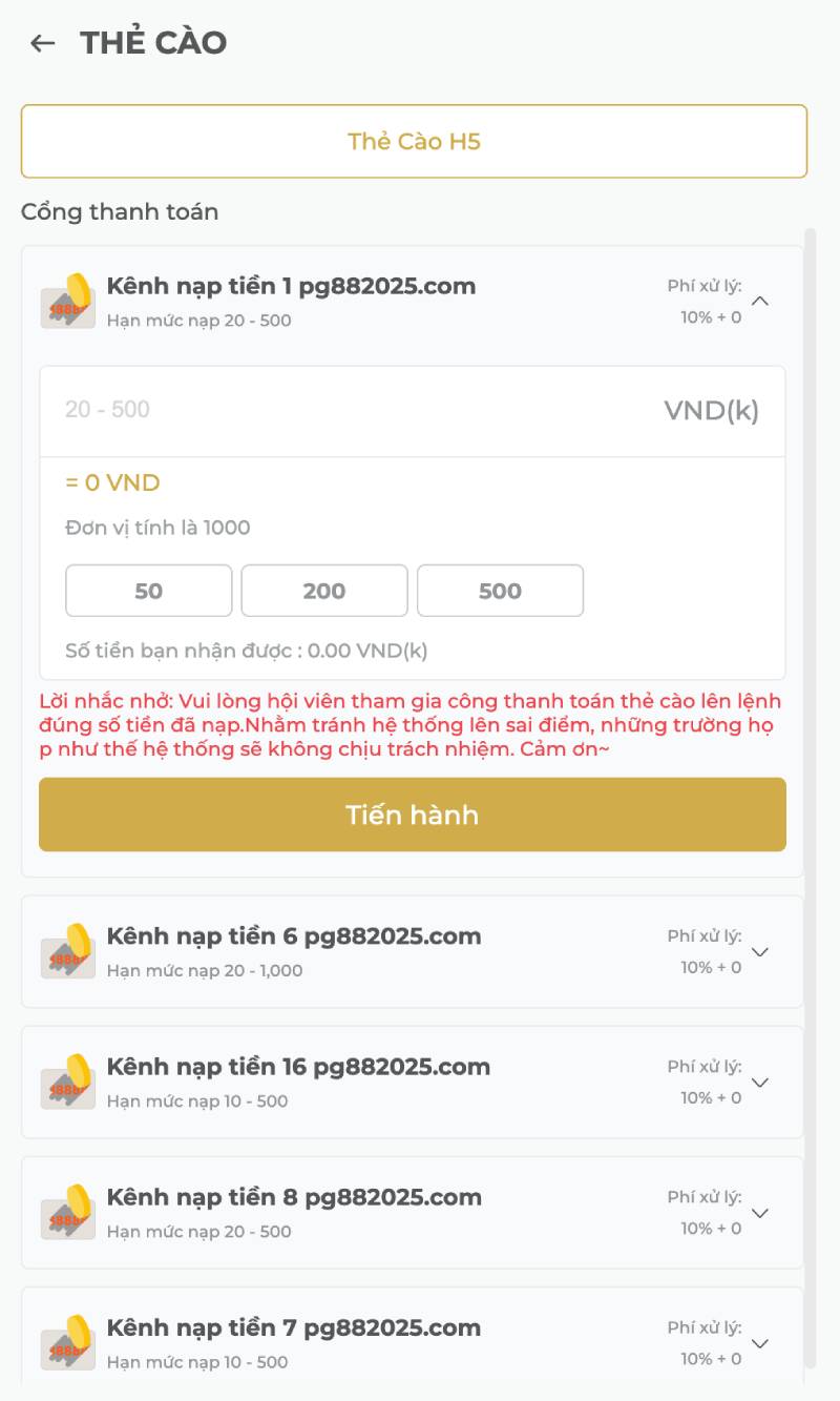 Nạp tiền qua thẻ cào